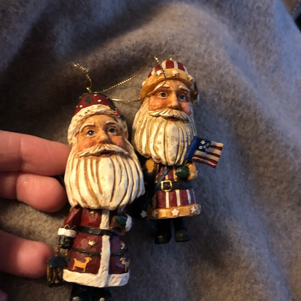 Patriotic Red & Cream Santa Claus  Set folk art bobble head ornaments